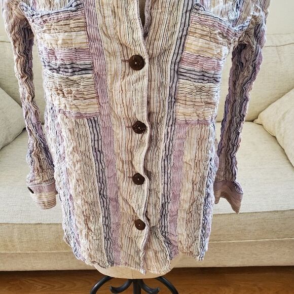 Free People High Tide Multistripe Shirt sz Large - Picture 4 of 10